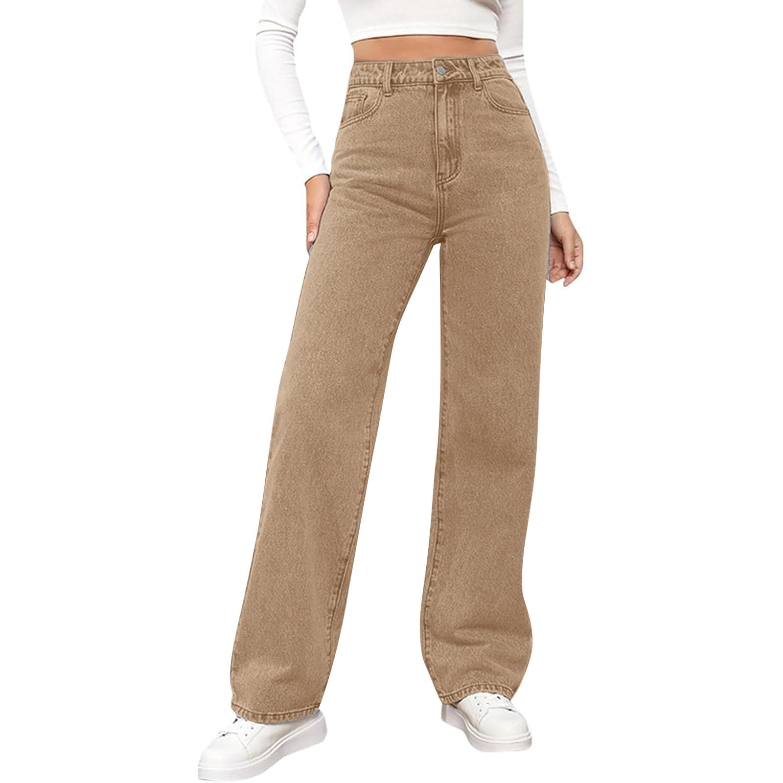 Womens Jeans High Waisted Straight Leg Loose Stretchy Lightweight Tummy Control Trendy Jeans for Women with Pockets