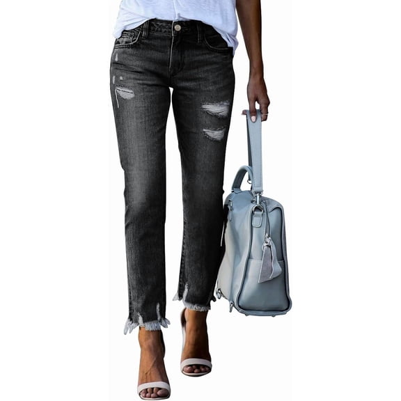 Womens Jeans High Waisted Stretchy Ripped Distressed Tummy Control Straight Ankle Jean for Women Trendy