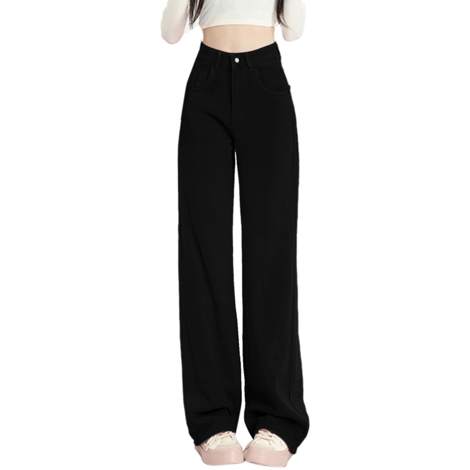 Solid Color High Waist Denim Pants Loose Jeans