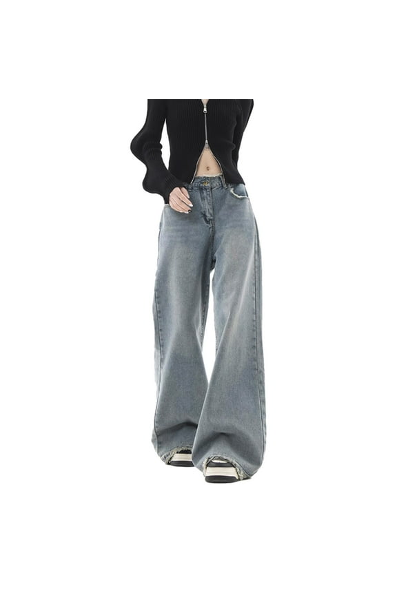 Womens Jeans Light Color Hairy Autumn High Waisted Straight Leg Lean Wash Wide Leg Mopping Denim Trousers for Women