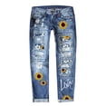 thumbnail image 1 of Womens Jeans New Street Printed Perforated Straight Relaxed Fit Durable Daily Breathable Trendy Cropped Blue Denim Shorts Sizes 2XL, 1 of 4