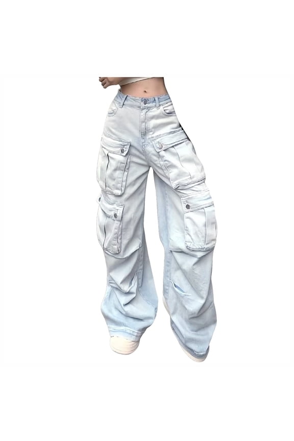 Womens Jeans Retro Yellow Mud Denim A High Waist Straight Leg Wide Leg Floor Length Blue Pants Sizes S