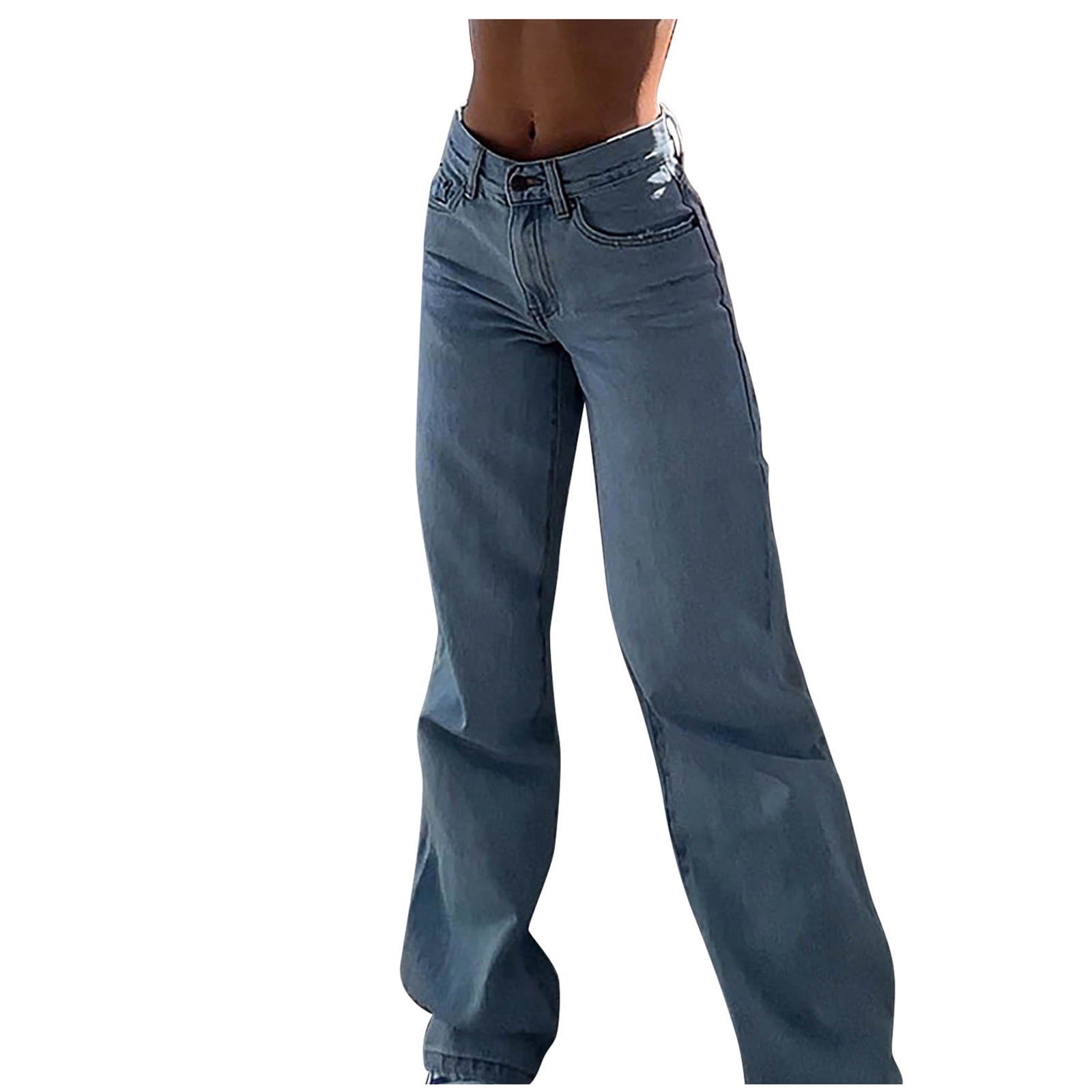 Men Jeans Trousers Casual Straight Leg Patchwork Denim Pants Loose  Distressed