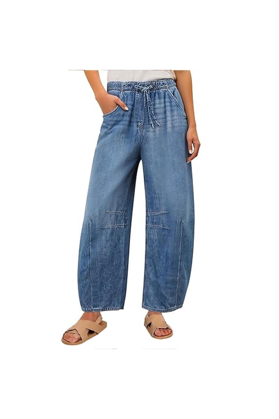 Womens Jeans Sevevn Women Barrel Jeans High Waisted Wide Leg Drawstring Denim Pants Loose Trouser Jeans With Pockets