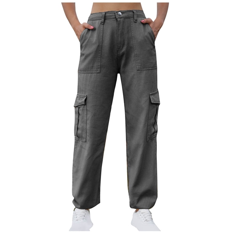 Womens Jeans Straight Leg Womens Cargo Denim Jeans High Waisted
