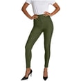 thumbnail image 1 of Womens Jeans Summer Elastic Waistband Solid Color Trendy Workout Gym leggings with pockets Army Green S-3XL, 1 of 9