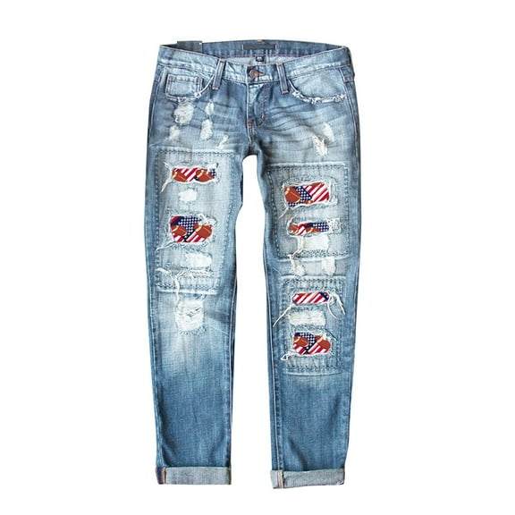 Womens Jeans Trendy Football Print Print Ripped Denim Comfortable Breathable Daily Versatile Practical Workouts Leisure Pants
