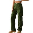 thumbnail image 1 of Womens Jeans Trendy Women's Washed Multi Pockets Design Long Casual Denim Cargo Pant Women Pants Green L, 1 of 5