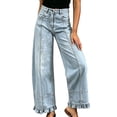 thumbnail image 1 of Womens Jeans Wide Leg High Waisted Straight Ruffle Hem Denim Pants with Pockets Denim Pants, 1 of 7