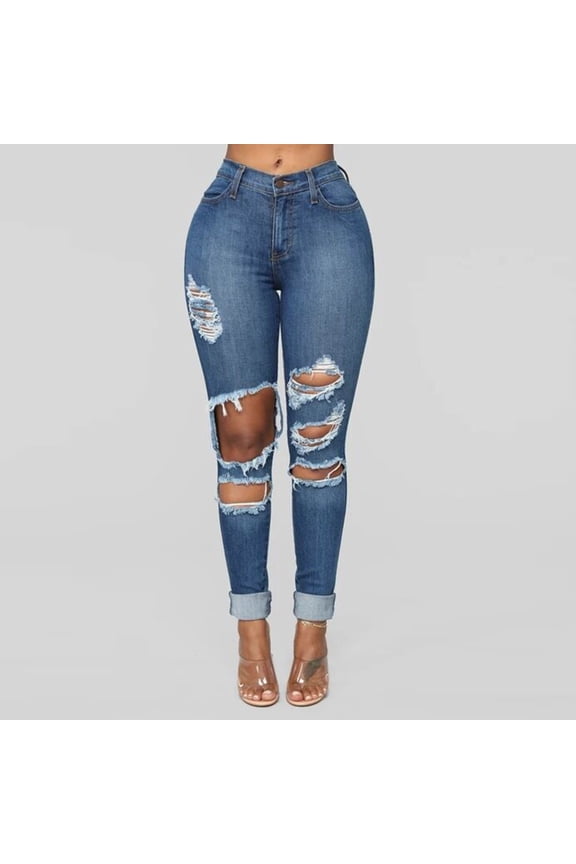 Womens Jeans Wide Leg Jeans Fashion Solid Color Pokets Hole Casual Zipper Fringe Jeans Pants Denim Pants For Women Blue,10