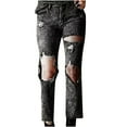 thumbnail image 1 of Womens Jeans Wide Leg Jeans Ripped Flare Jeans Pants Casual Destroyed Distressed Bottom Denim Pants Jeans For Women Black,8, 1 of 6