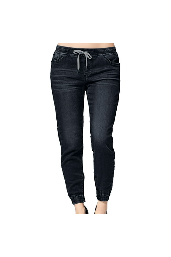 Womens Jeggings Patchwork Denim for Women Elegant Oversized Look Capri Jeans for Women Pull on Beach Jeans for Women Capris for Women with Pockets Black, XXL