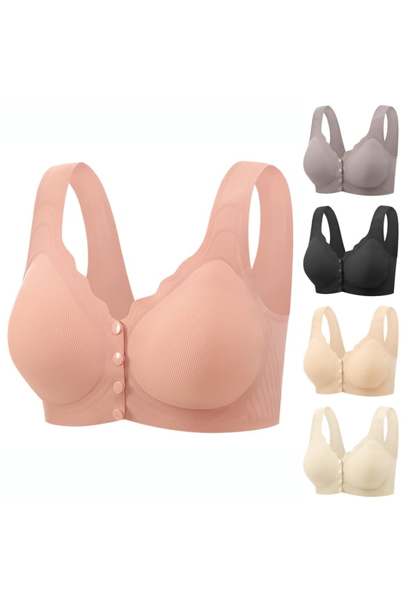 Womens Jelly Bras Full Coverage Front Closure Wireless Bralette Smooth Fixed Cups Full Figure Comfort Jelly Gel Light Support Loungewear Light Pink L