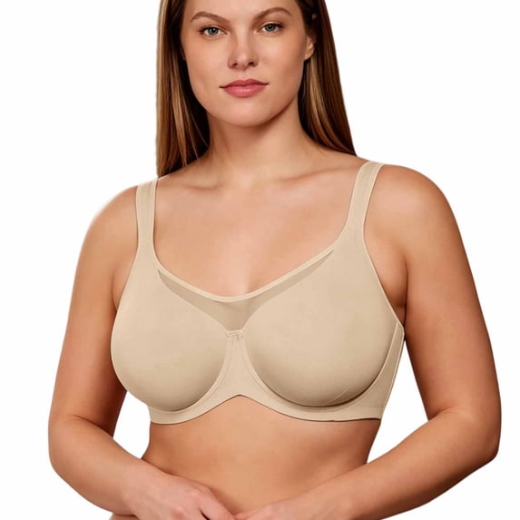Womens Jelly Bras Plus Size Supportive Seamless Lift Bras Full Coverage Push Up Comfortable Underwire T Shirt Bras,Beige,40F
