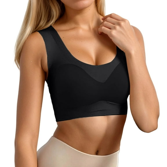 Womens Jelly Bras Push Up Full Figure Smooth Wireless Bralette Lace Trim Side Support Thin Comfort Sleep Lounge Sports Loungewear Black 34