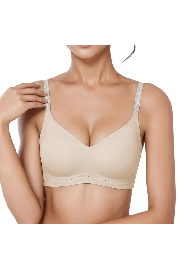 Womens Jelly Bras Push Up Naked Feel Deep V Wireless Bralette Light Smooth Comfort Tank Top for Small Bust Loungewear Beige XXL