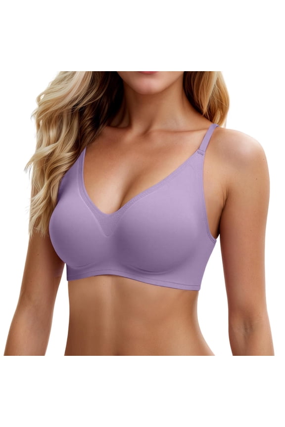 Womens Jelly Bras Push Up One Piece Smooth Sports Bra Wireless Adjustable Racerback Deep V Plunge Light Support Loungewear Purple XXL