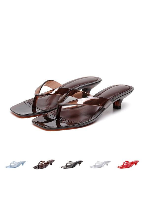 Womens Jelly Clear Low Heeled Thong Sandals Comfort Slip On Square Toe Transparent Kitten Heel Flip Flops Summer Beach Vacation Travel Casual Daily Slides, 36