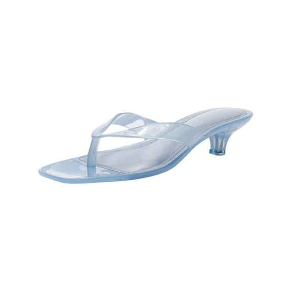 Womens Jelly Clear Low Heeled Thong Sandals Comfort Slip On Square Toe Transparent Kitten Heel Flip Flops Summer Beach Vacation Travel Casual Daily Slides,38