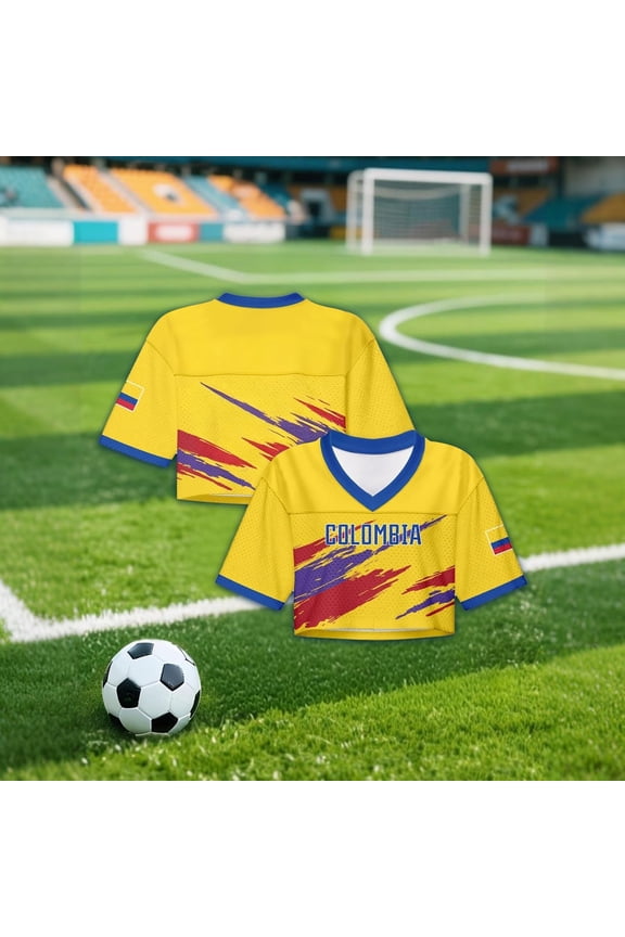 Womens Jerseys Football Shirt Colombia Cropped V Neck Short Sleeve Summer Fashion T Shirt Casual Teen Cute Soft Fitted Top Dressy Blouses L