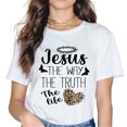 thumbnail image 1 of Womens Jesus Faith Christian T-Shirt The Way The Truth The Life Leopard Heart Graphic T-Shirt White 2X-Large, 1 of 5
