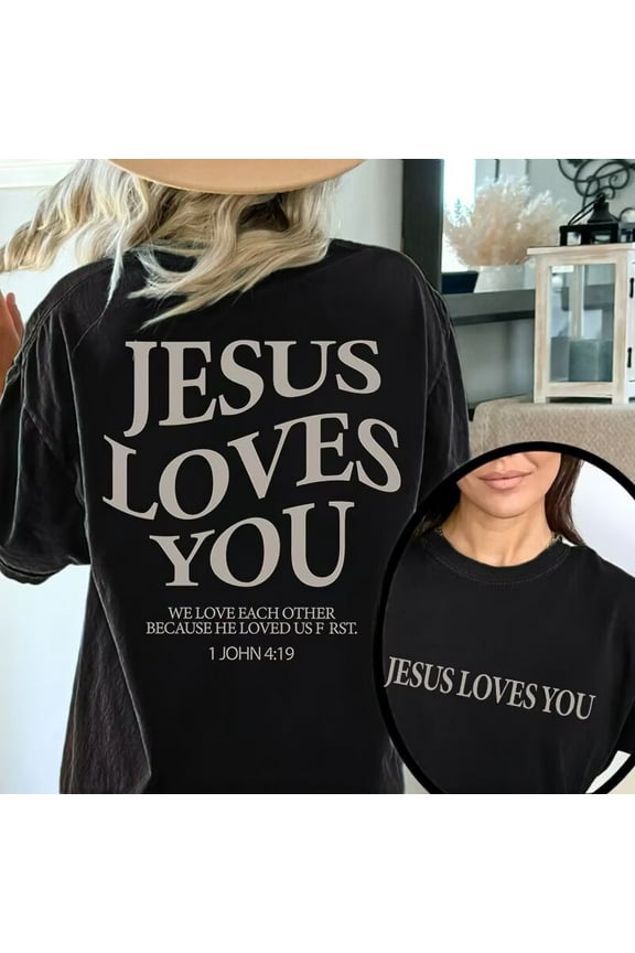Womens "Jesus Loves You" Religious - Inspired Graphic Tees Inspirational Print T - shirts With Text & Biblical Reference Design Comfortable Short Sleeve Casual Daily Wear Tops