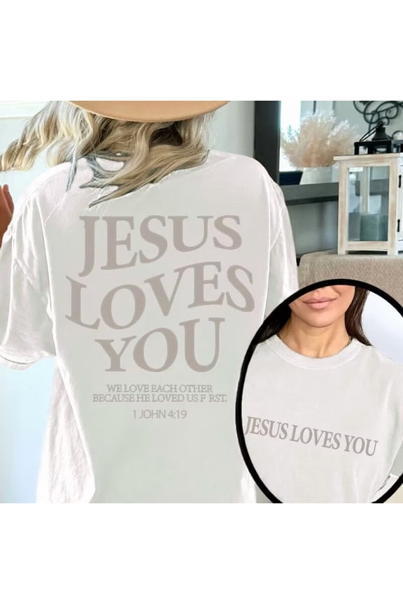 Womens'Jesus cotton "Jesus Loves You" Religious - Inspired Graphic Tees Inspirational Print T - shirts With Text & Biblical Reference Design Comfortable Short Sleeve Casual Daily Wear Tops