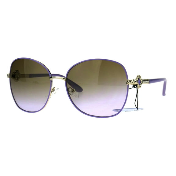 Womens Jewel Arm Hinge Metal Rim Butterfly Diva Sunglasses Purple Brown Purple
