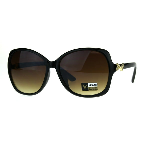 Womens Jewel Bling Luxury Classic Butterfly Plastic Sunglasses All Brown