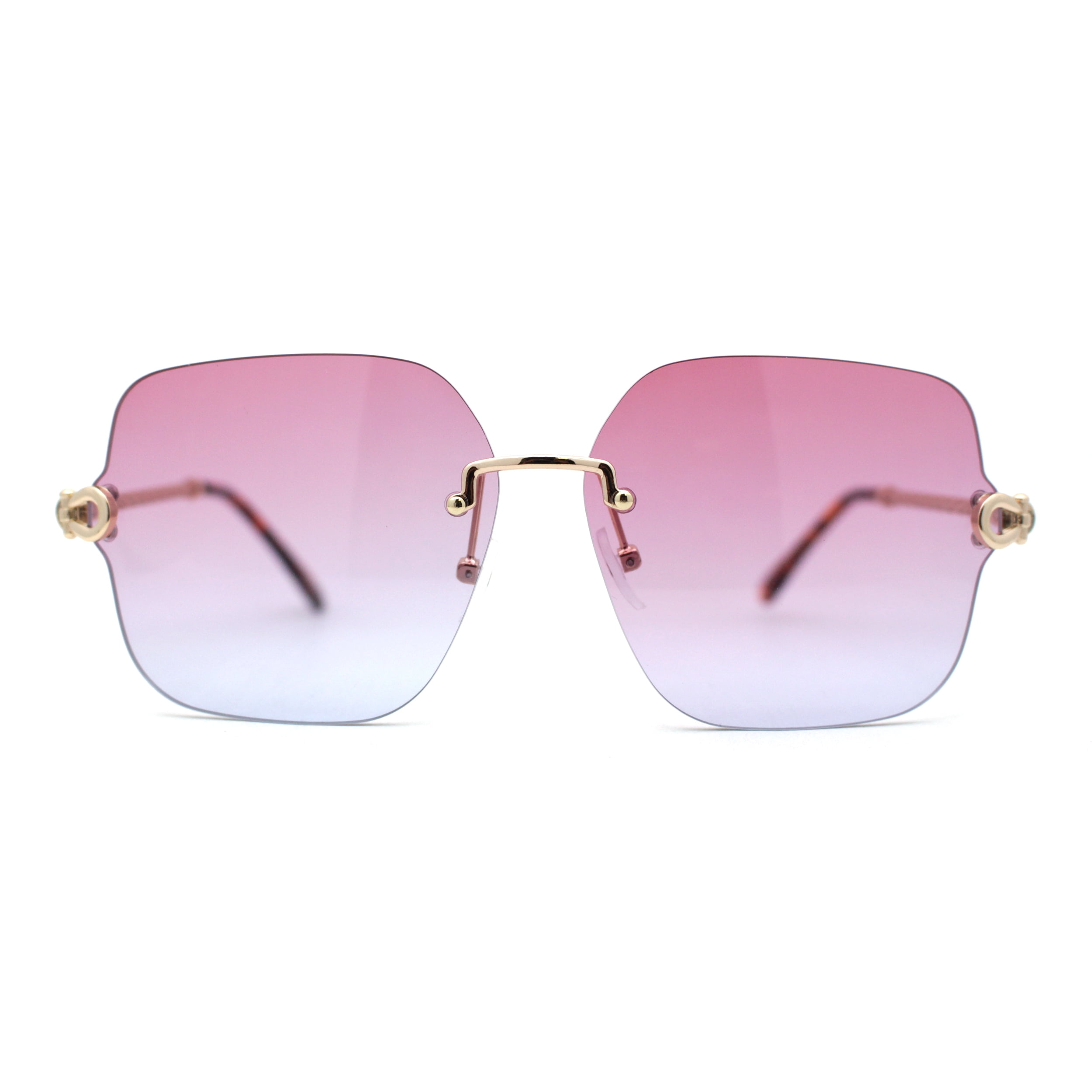 Womens Jewel Buckle Hinge Arm Rimless Butterfly Sunglasses  display picture 2