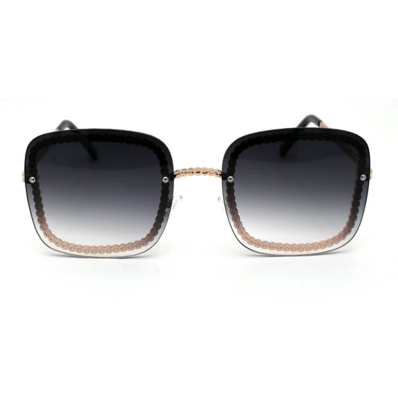 Womens Jewel Chain Frame Exposed Lens Rectangle Butterfly Sunglasses Gold Smoke