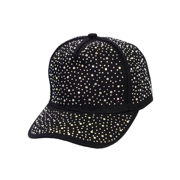 Womens Jeweled Rhinestone Studded Hat - Crystal Gem Bling Baseball Cap, Black