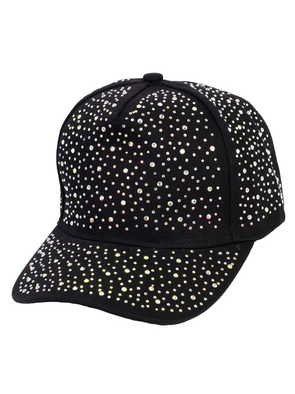 Womens Jeweled Rhinestone Studded Hat - Crystal Gem Bling Baseball Cap, Black