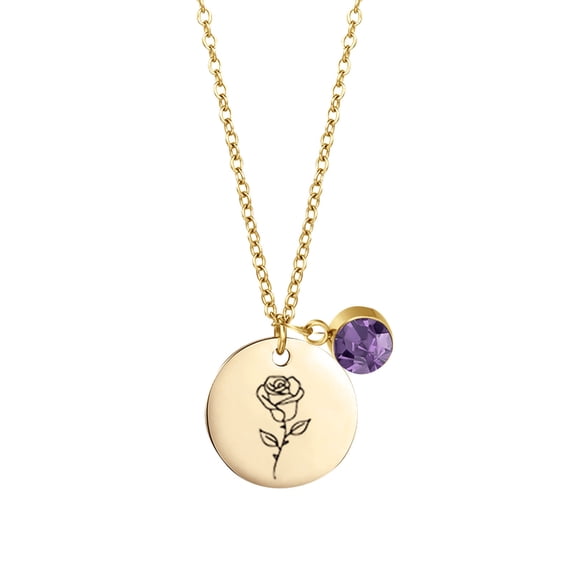 Womens Jewelry Birth Month Flowers Necklace With Birthstone, Birth Flower Pendant Necklace, Disc Coin Pendant Necklaces Birthday Gifts For Her Birth Flower Necklaces Necklace for Women Simple Snake C