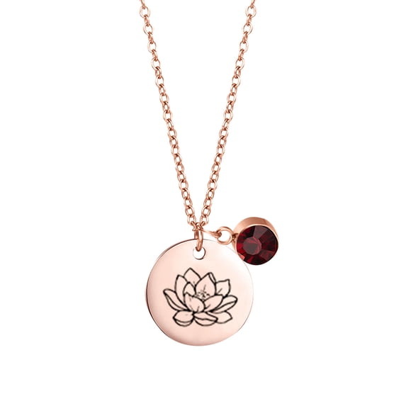 Womens Jewelry Birth Month Flowers Necklace With Birthstone, Birth Flower Pendant Necklace, Disc Coin Pendant Necklaces Birthday Gifts For Her Birth Flower Necklaces Necklace for Women Charm Necklace