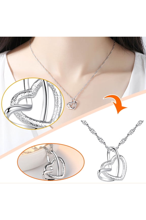 Womens Jewelry Frosted Double H Eart Pendant Necklace Elegant Lady H Eart H Eart Necklace Necklace for Women Necklace Non Tarnish & Waterproof Layered CZS Jewelry for Everyday Wear Simple Trendy Chok