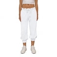 thumbnail image 1 of Womens Jogger Capris Ruffle Drawstring Waist Capris Pants Comfortable Loose Casual Cropped Trousers White M, 1 of 5