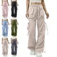 thumbnail image 1 of Womens Jogger Cargo Pants Windbreaker Drawstring Multi Pocket Breathable Casual Solid Color Trousers, 1 of 7