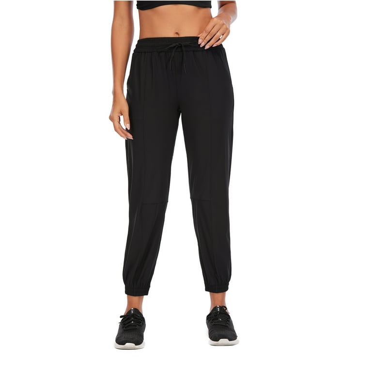 Womens Jogger Pants with Pockets High Waisted Cinch Bottom Sweatpants  Lounge Bottoms, Black, M