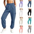 thumbnail image 1 of Womens Jogger Pants with Side Pocket Zaewscy Fashion Women Casual High Waist Loose Pocket Straight Solid Long Pants Navy XXL, 1 of 8