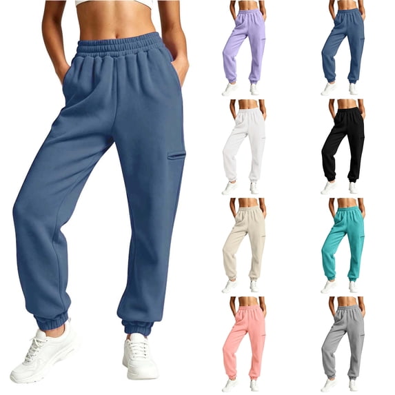 Womens Jogger Pants with Side Pocket Zaewscy Fashion Women Casual High Waist Loose Pocket Straight Solid Long Pants Navy XXL