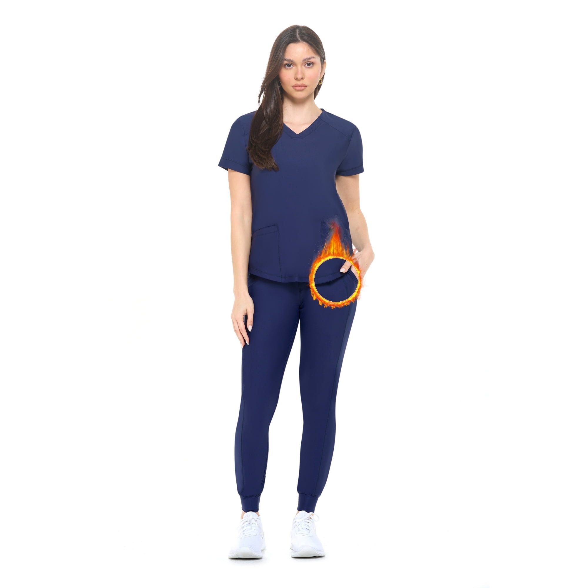 Meichoon DK05 Medisch pak met V-hals en korte mouwen en 3 zakken slanke broek sneldrogend uniseks, Groen, XS/S