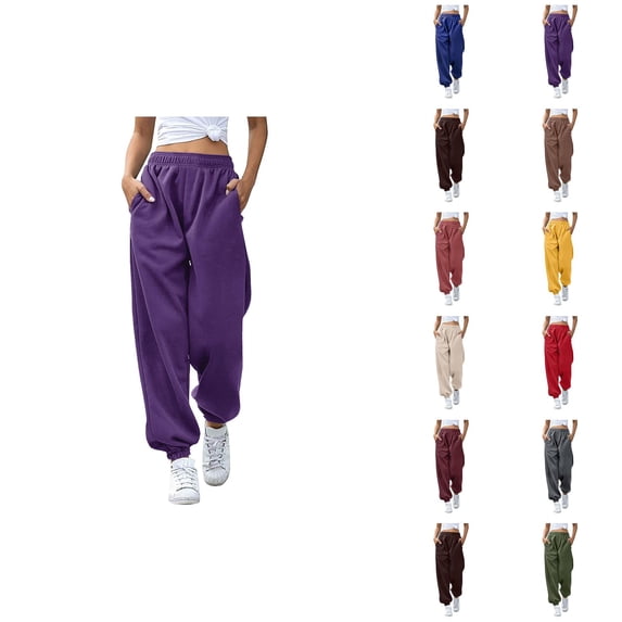 Womens Jogger Sweatpants 2026 Trendy Elastic High Waist Breathable Relaxed Fit Sweat Pants with Pockets Trousers