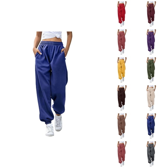 Womens Jogger Sweatpants 2026 Fashion Elastic High Waist Breathable Relaxed Fit Sweat Pants with Pockets Trousers