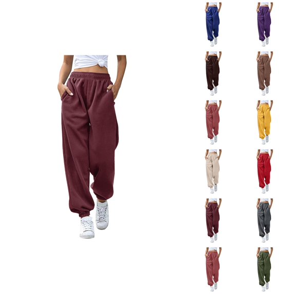 Womens Jogger Sweatpants 2026 Trendy Elastic High Waist Breathable Relaxed Fit Sweat Pants with Pockets Trousers
