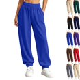thumbnail image 1 of Womens Jogger Sweatpants Elastic High Waist Solid Relaxed Fit Joggers Ribbed Cuff Casual Athletic Trousers with Side Pockets Blue S, 1 of 6
