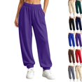 thumbnail image 1 of Womens Jogger Sweatpants Elastic High Waist Solid Relaxed Fit Joggers Ribbed Cuff Casual Athletic Trousers with Side Pockets Purple L, 1 of 6
