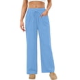 thumbnail image 1 of Womens Jogger Sweatpants Fashion Solid Color Mid Rise Pocket Wide Leg Loose Pants Blue XL, 1 of 8