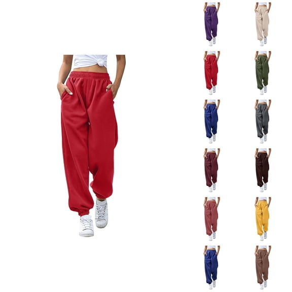 Womens Joggers 2026 Trendy Elastic High Waist Breathable Relaxed Fit Sweat Pants Trousers with Pockets