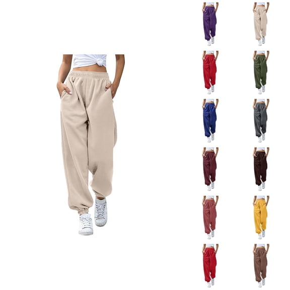 Womens Joggers 2026 Trendy Elastic High Waist Breathable Relaxed Fit Sweat Pants Trousers with Pockets